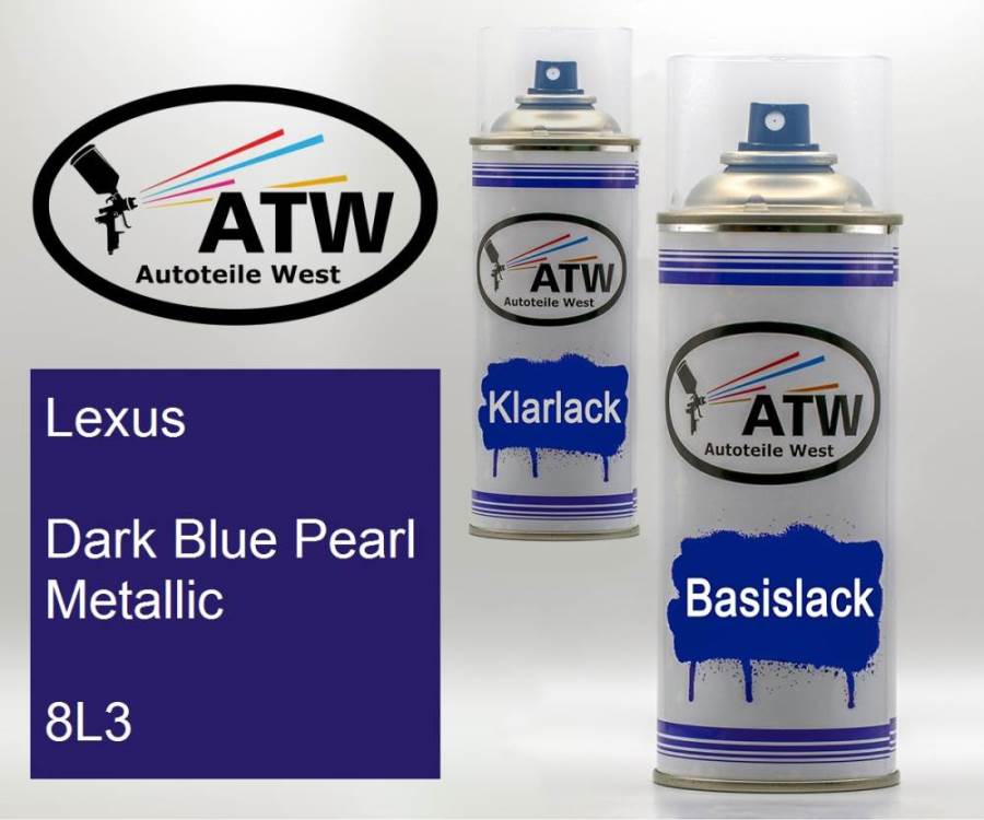 Lexus, Dark Blue Pearl Metallic, 8L3: 400ml Sprühdose + 400ml Klarlack - Set, von ATW Autoteile West.